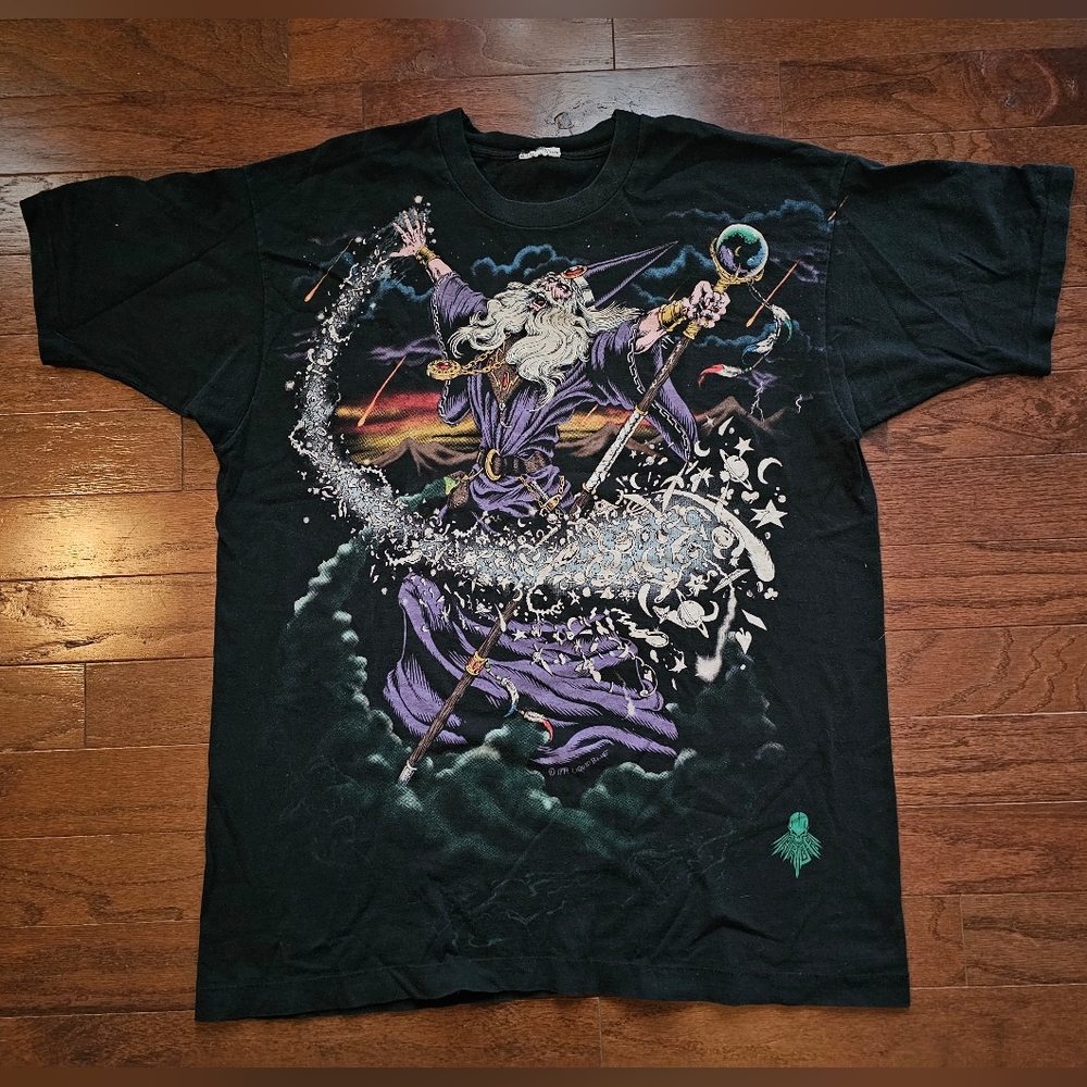 Vintage 1994 Liquid Blue All-Over Wizard Shirt